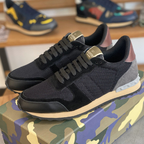 Valentino Men Shoes Fashion Design Luxury Brand ROCKRUNNER CAMOUFLAGE LAMINATED STUDDED SNEAKER with Original Box