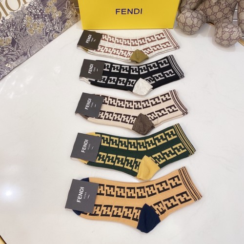 Fendi Socks 5 Pairs with Original Box Luxury Brand Breathable Fendi Sock