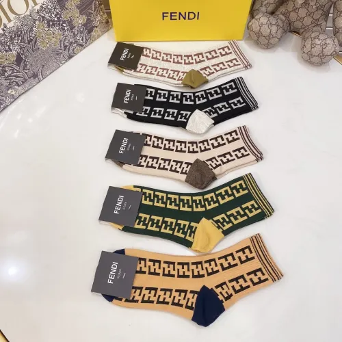 Fendi Socks 5 Pairs with Original Box Luxury Brand Breathable Fendi Sock