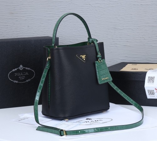 Prada Womens Bag Leather Shoulder Bag Saffiano Leather Prada Panier Bag