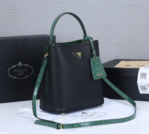 Prada Womens Bag Leather Shoulder Bag Saffiano Leather Prada Panier Bag