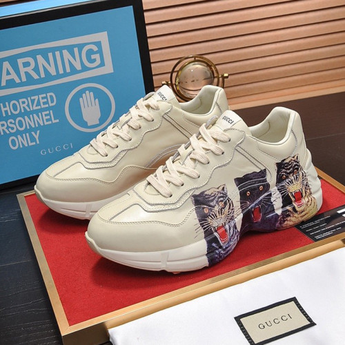 Gucci Mens Shoes Sneakers Luxury Brand Men's Rhyton leather sneaker with Original Box