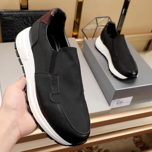 Prada Men Shoes Luxury Brand Sneakers Prax 01 Leather And Technical Fabric Slip-On Sneakers