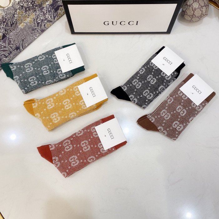 Gucci Socks 5 Pairs with Original Box Luxury Brand Breathable Gucci Sock