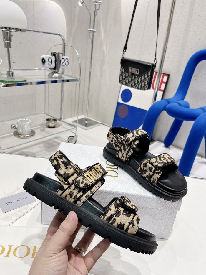 Dior Women Shoes Sandals Luxury Brand DIORACT SANDAL Multicolor Printed Silk with Original Box KCQ549MZS_S57P