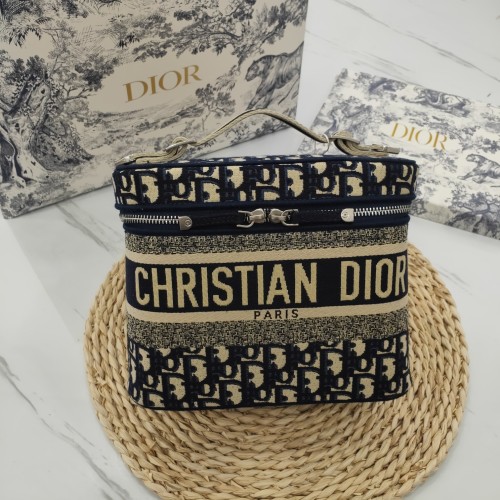 Dior Womens Bags Luxury Brand Fashion DIORTRAVEL VANITY CASE Blue Dior Oblique Jacquard S5480VRIW_M928