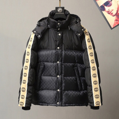 Gucci Design Mens Womens Winter Windprood Down Jackets Keep Warm 90% White Duck Down 598725 Z8AFZ 1043 Black GG Nylon Jacquard Padded Coat
