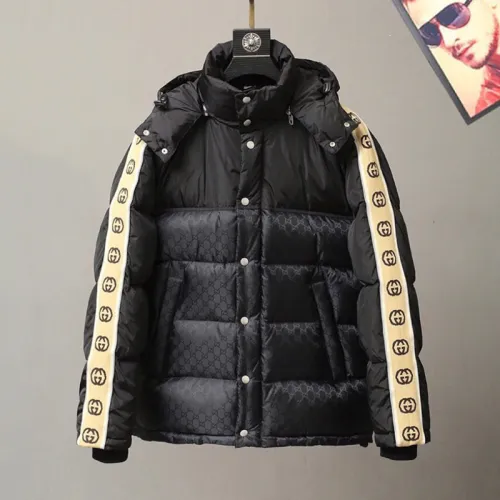 Gucci Design Mens Womens Winter Windprood Down Jackets Keep Warm 90% White Duck Down 598725 Z8AFZ 1043 Black GG Nylon Jacquard Padded Coat