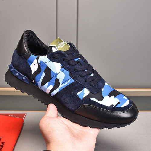 Valentino Men Shoes Fashion Design Luxury Brand ROCKRUNNER CAMOUFLAGE LAMINATED STUDDED SNEAKER with Original Box