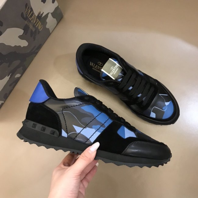 Valentino Men Shoes Fashion Design Luxury Brand ROCKRUNNER CAMOUFLAGE LAMINATED STUDDED SNEAKER with Original Box
