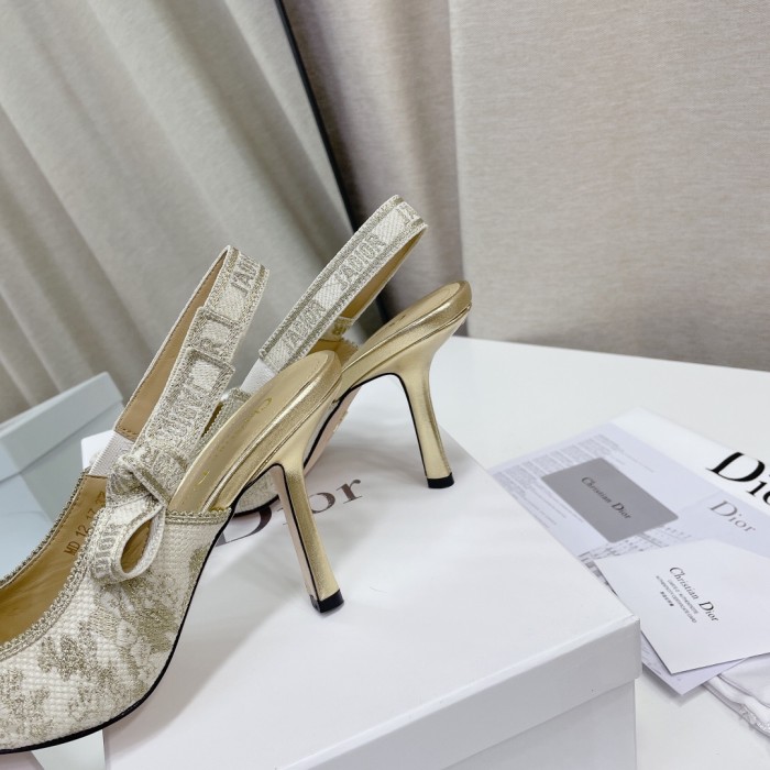 Dior Women Shoes Pumps Luxury Design Fashion Type High Heel Shoes for Wedding Style J'ADIOR SLINGBACK PUMP Cotton Embroidery with Micro Houndstooth Motif with Original Box