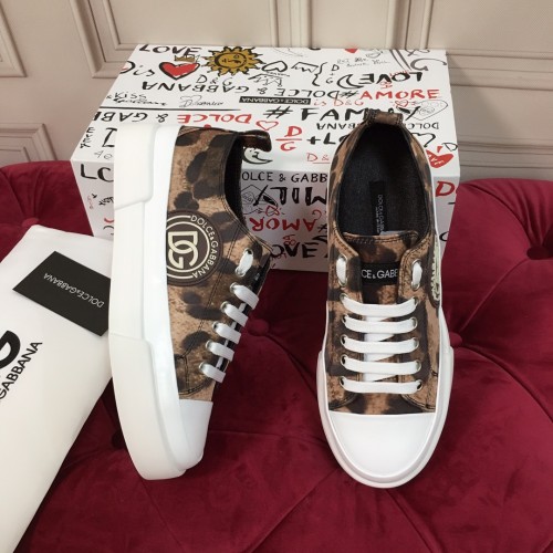 Dolce & Gabbana Mens Shoes Sneakers Rubber Sole Luxury Brand Cotton drill Portofino Light sneakers with leopard print and DG logo Men Casual Shoes with Original Box