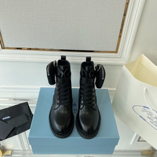 Prada Women Shoes Boots Luxury Brand Outdoor Monolith leather and nylon fabric boots 1T255M_3LJS_F0F24_F_B055