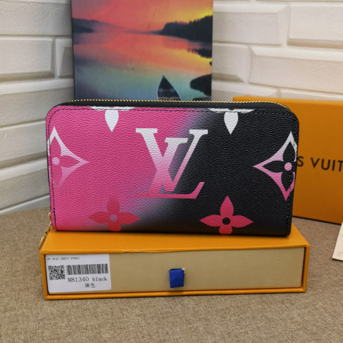 Louis Vuitton Mens Womens Wallets Purse Luxury Brand Designer ZIPPY WALLET M81349 Leather with Original Box Midnight Fuchsia Monogram coated canvas