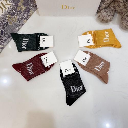 Dior Socks 5 Pairs with Original Box Luxury Brand Breathable Dior Sock