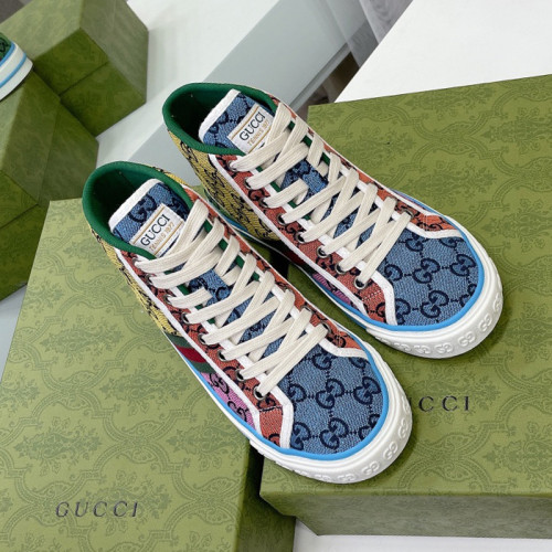 Gucci Womens Shoes Fashion Type Luxury Brand Leather Women's Gucci Tennis 1977 GG Multicolor high-top with Original Box 663679 2UZ60 4275
