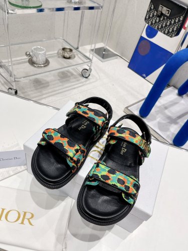Dior Women Shoes Sandals Luxury Brand DIORACT SANDAL Multicolor Printed Silk with Original Box KCQ549MZS_S57P