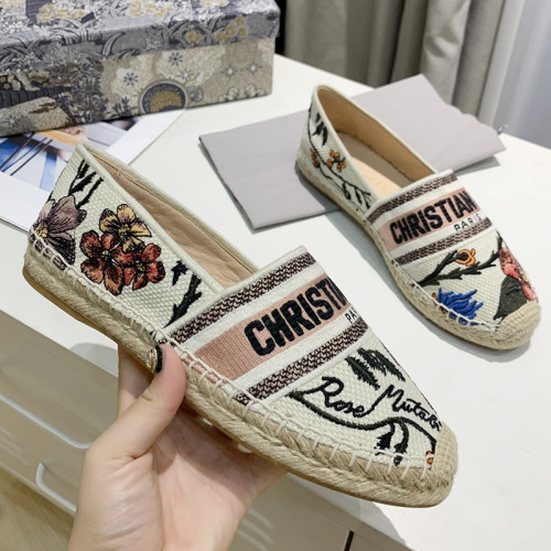 Dior Women Shoes Luxury Brand Design Dior Espadrille Nude Mesh Embroidery Womens Shoes with Original Box