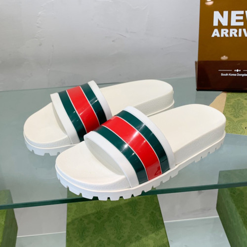 Gucci Mens Shoes Flat Sandals Slippers Luxury Brand Men's Web rubber slide sandal with Original Box 429469 GIB10 9079