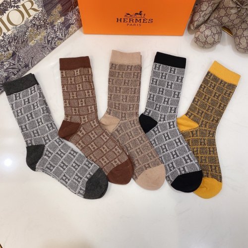 Hermes Socks 5 Pairs with Original Box Luxury Brand Breathable Hermes Sock