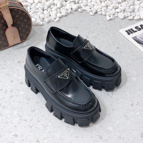 Prada Women Shoes Casual Design Luxury Brand Monolith brushed leather loafers 2DE129_B4L_F0002 with Original Box