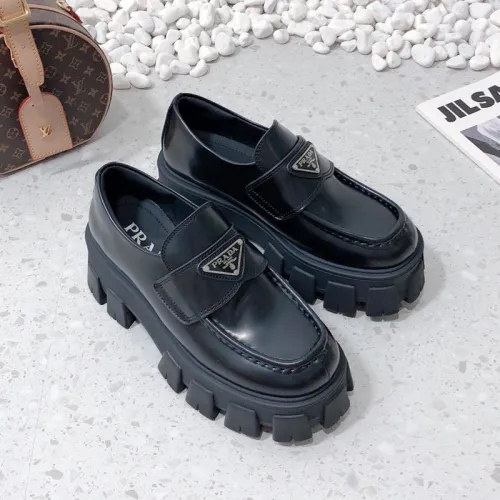 Prada Women Shoes Casual Design Luxury Brand Monolith brushed leather loafers 2DE129_B4L_F0002 with Original Box