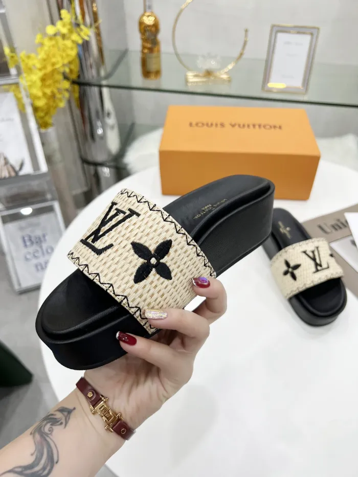 Louis Vuitton Womens Shoes Sandals Slippers Luxury Brand Louis Vuitton JUMBO FLATFORM MULE with Original Box 1A9QYY