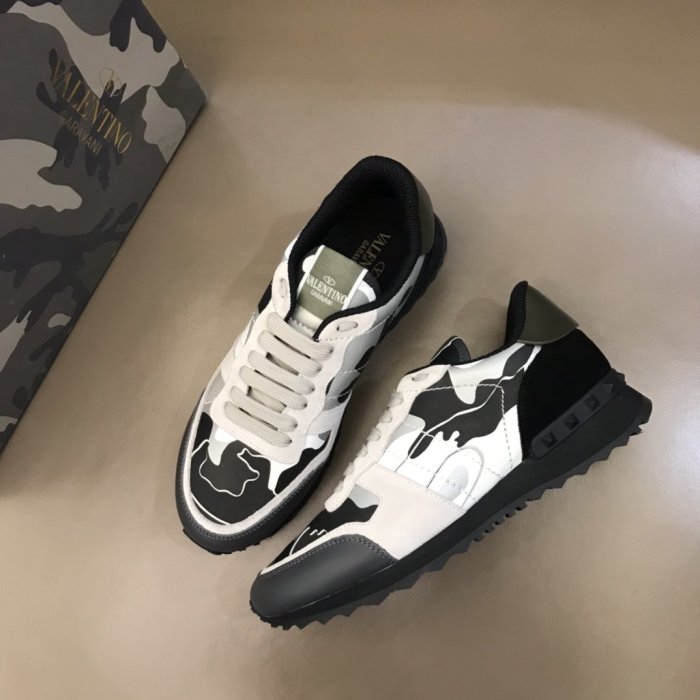 Valentino Men Shoes Fashion Design Luxury Brand ROCKRUNNER CAMOUFLAGE LAMINATED STUDDED SNEAKER with Original Box