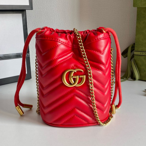 Gucci Womens Bags Shoulder Bag Luxury Brand Red Leather GG Marmont Mini Bucket Bag with Original Box 575163 DTDRT 1000