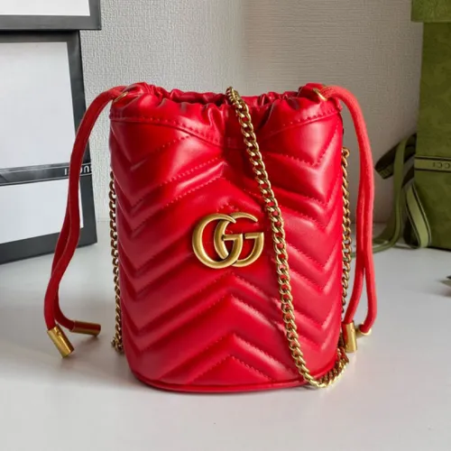Gucci Womens Bags Shoulder Bag Luxury Brand Red Leather GG Marmont Mini Bucket Bag with Original Box 575163 DTDRT 1000