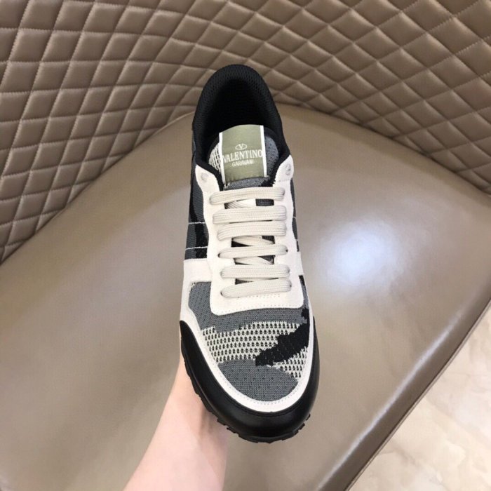 Valentino Men Shoes Fashion Design Luxury Brand ROCKRUNNER CAMOUFLAGE LAMINATED STUDDED SNEAKER with Original Box