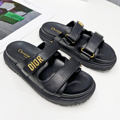 Dior Women Shoes Sandals Luxury Brand DIORACT SLIDE Black Lambskin with Original Box KCQ718LAB_S900