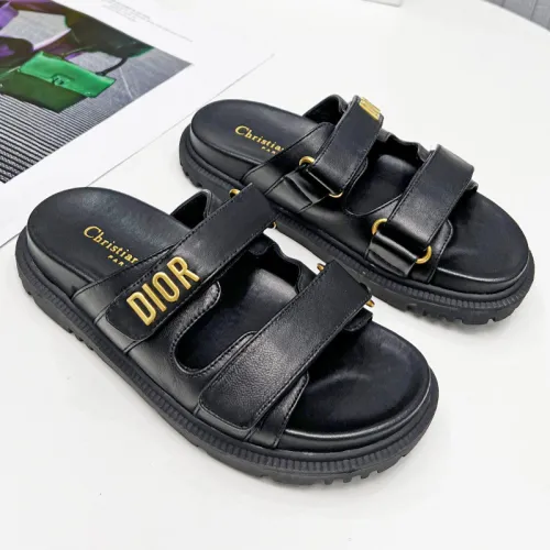 Dior Women Shoes Sandals Luxury Brand DIORACT SLIDE Black Lambskin with Original Box KCQ718LAB_S900