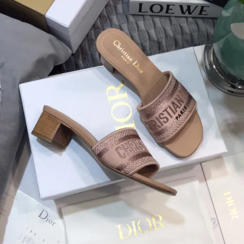 Dior Women Shoes DWAY HEELED SLIDE Embroidered Cotton Luxury Brand Womens Sandals Slippers with Original Box KCQ244ERC_S56B