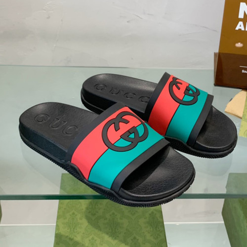 Gucci Mens Shoes Flat Sandals Slippers Luxury Brand Men's Web rubber slide sandal with Original Box 429469 GIB10 9079