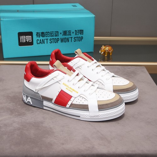 Dolce & Gabbana Mens Shoes Sneakers Rubber Sole Luxury Brand Calfskin 2.Zero custom sneakers with contrasting details with Original Box
