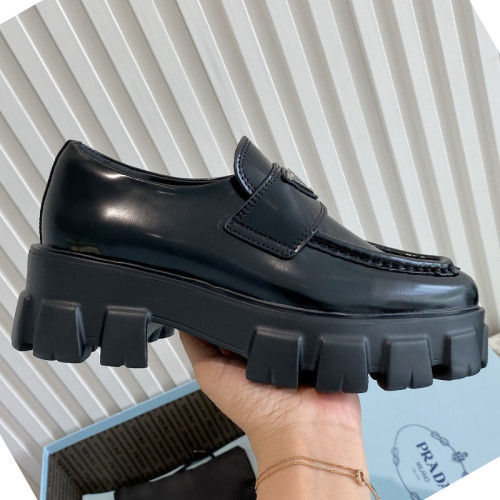 Prada Women Shoes Casual Design Luxury Brand Monolith pointy brushed leather loafers 1D663M_055_F0002_F_055 with Original Box