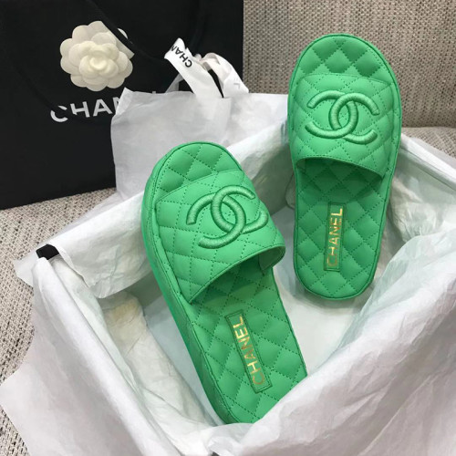 Chanel Womens Shoes Mules Lambskin Green