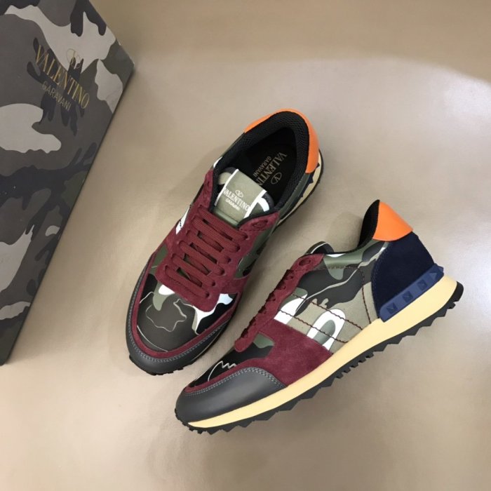 Valentino Men Shoes Fashion Design Luxury Brand ROCKRUNNER CAMOUFLAGE LAMINATED STUDDED SNEAKER with Original Box