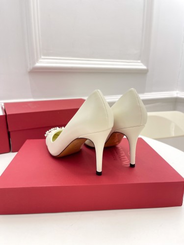 Valentino Womens Shoes ROCKSTUD SLINGBACK PUMP WITH SCULPTED HEEL IN KIDSKIN with Original Box 8cm Heel Design