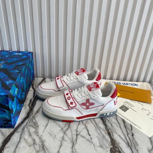 Louis Vuitton Men Shoes Fashion Sneakers Design Luxury Brand LV TRAINER SNEAKER Red Calf leather Velcro strap with Original Box 1A98VV