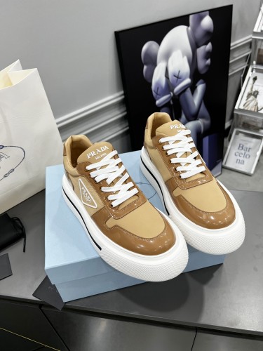 Prada Womens Shoes Casual Luxury Brand Breathable Prada Macro Re-Nylon and brushed leather sneakers 1E661M_3LF5_F0009_F_045 with Original Box