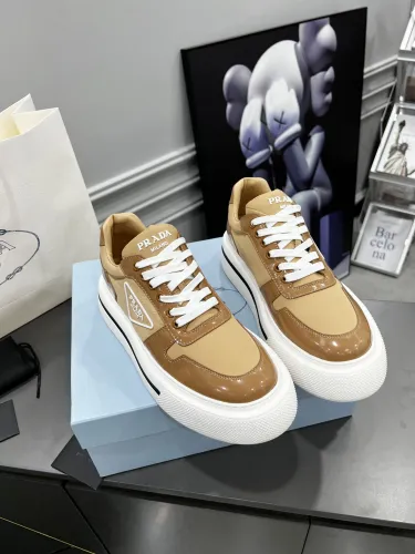 Prada Womens Shoes Casual Luxury Brand Breathable Prada Macro Re-Nylon and brushed leather sneakers 1E661M_3LF5_F0009_F_045 with Original Box