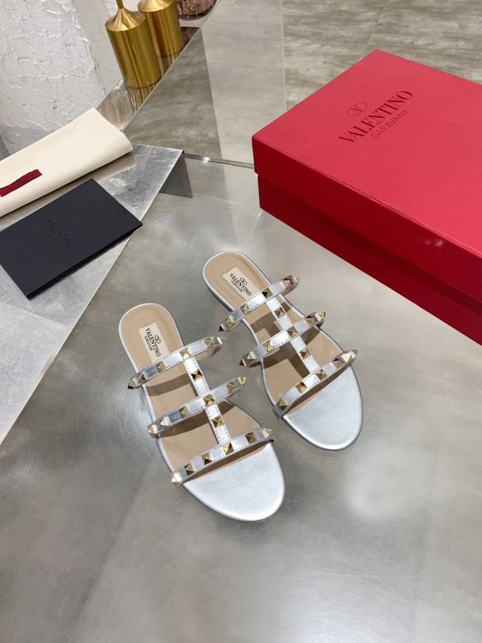 Valentino Women Shoes Mule Flip Flop Sandals ROMAN STUD SLIDE SANDAL IN QUILTED NAPPA with Original Box Luxury Brand