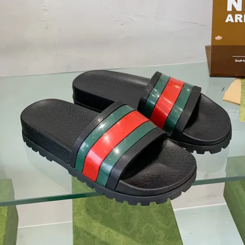 Gucci Mens Shoes Flat Sandals Slippers Luxury Brand Men's Web rubber slide sandal with Original Box 429469 GIB10 1098