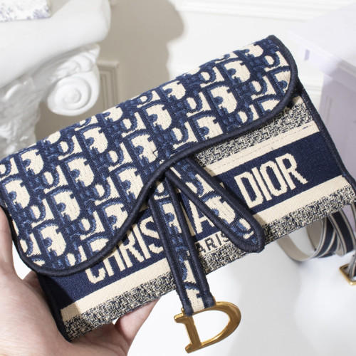 Dior Womens Bags Luxury Brand Shoulder Messenger Bags for Women SLIM SADDLE POUCH Blue Dior Oblique Jacquard S5647CRIW_M928