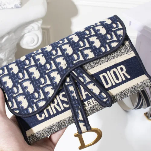 Dior Womens Bags Luxury Brand Shoulder Messenger Bags for Women SLIM SADDLE POUCH Blue Dior Oblique Jacquard S5647CRIW_M928