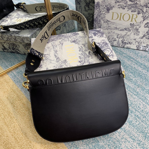 Dior Womens Bag Luxury Brand Design Fashion Large Dior Bobby Bag Black Box Calfskin With Blue Dior Oblique Embroidered Strap