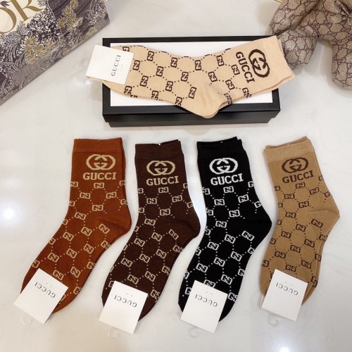 Gucci Socks 5 Pairs with Original Box Luxury Brand Breathable Gucci Sock