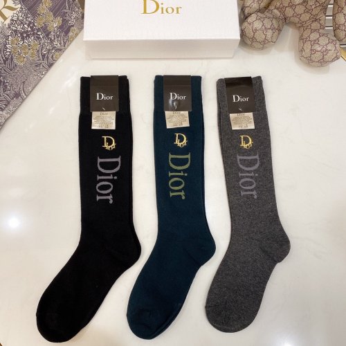 Dior Socks 3 Pairs with Original Box Luxury Brand Breathable Dior Sock